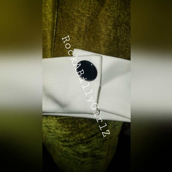 Tatyana Maud Autumn Moss Green Velvet Cuff Sleeve Pinup Pencil Dress w Black Tie - Picture 12 of 16